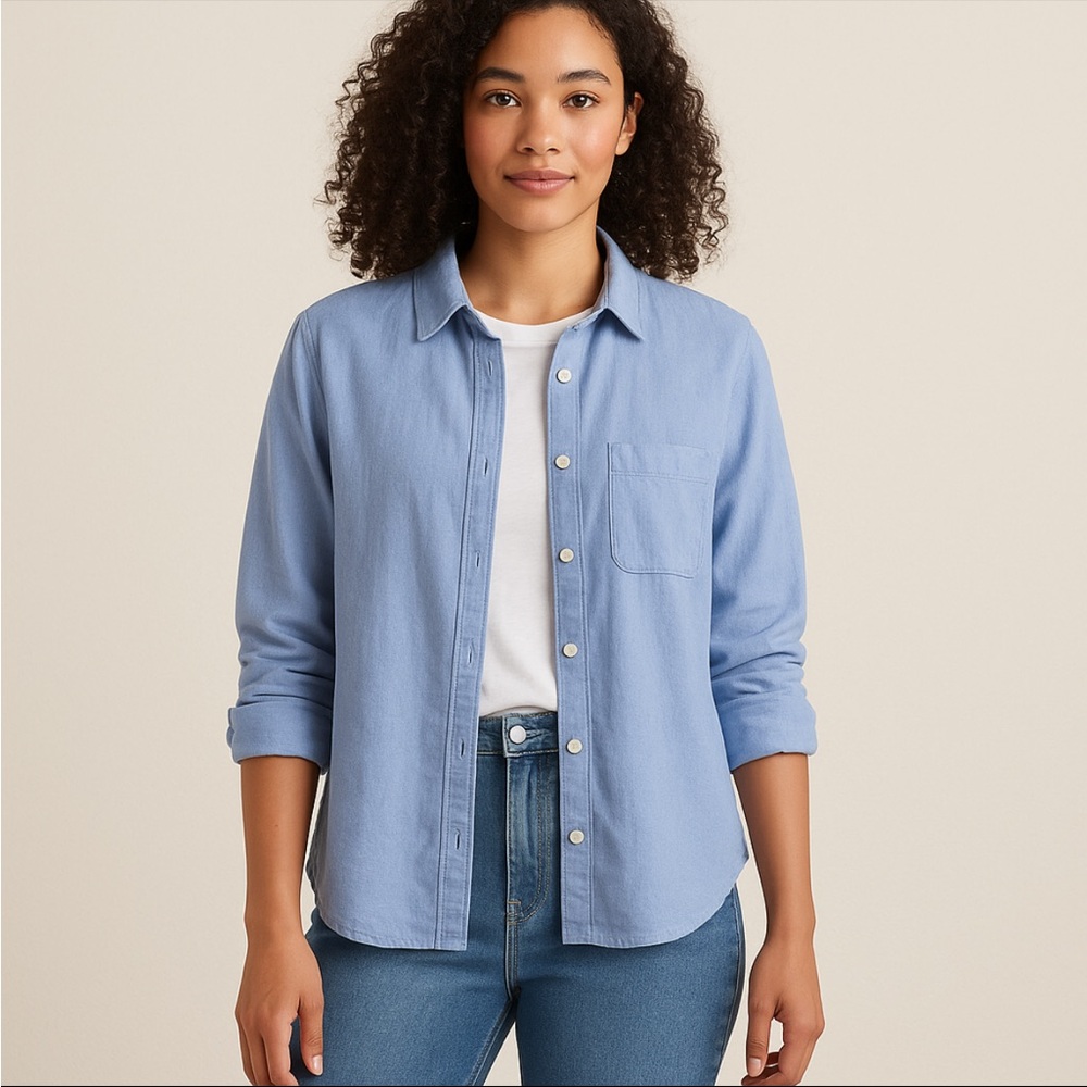 Universal Thread Linen Blend Button Down Shirt Women’s L Blue Relaxed Fit